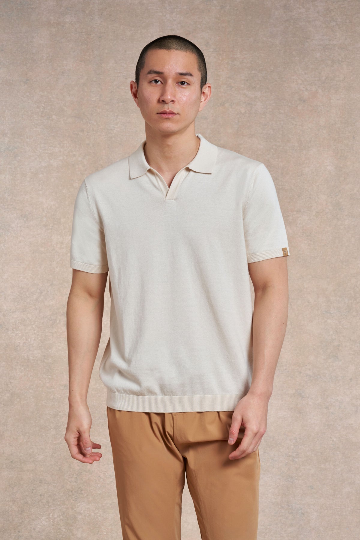 Newbold Camp Collar Knitted Cotton Polo ecru