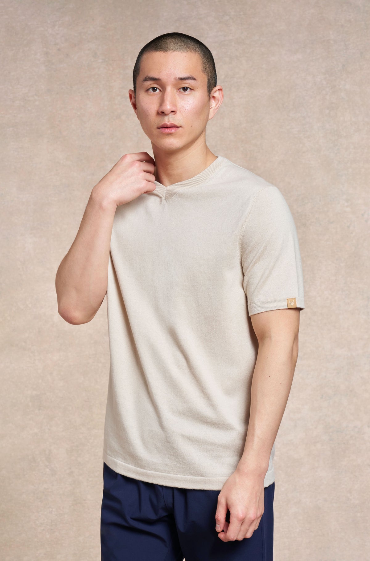 Hallaton V Neck Knitted Cotton T Shirt