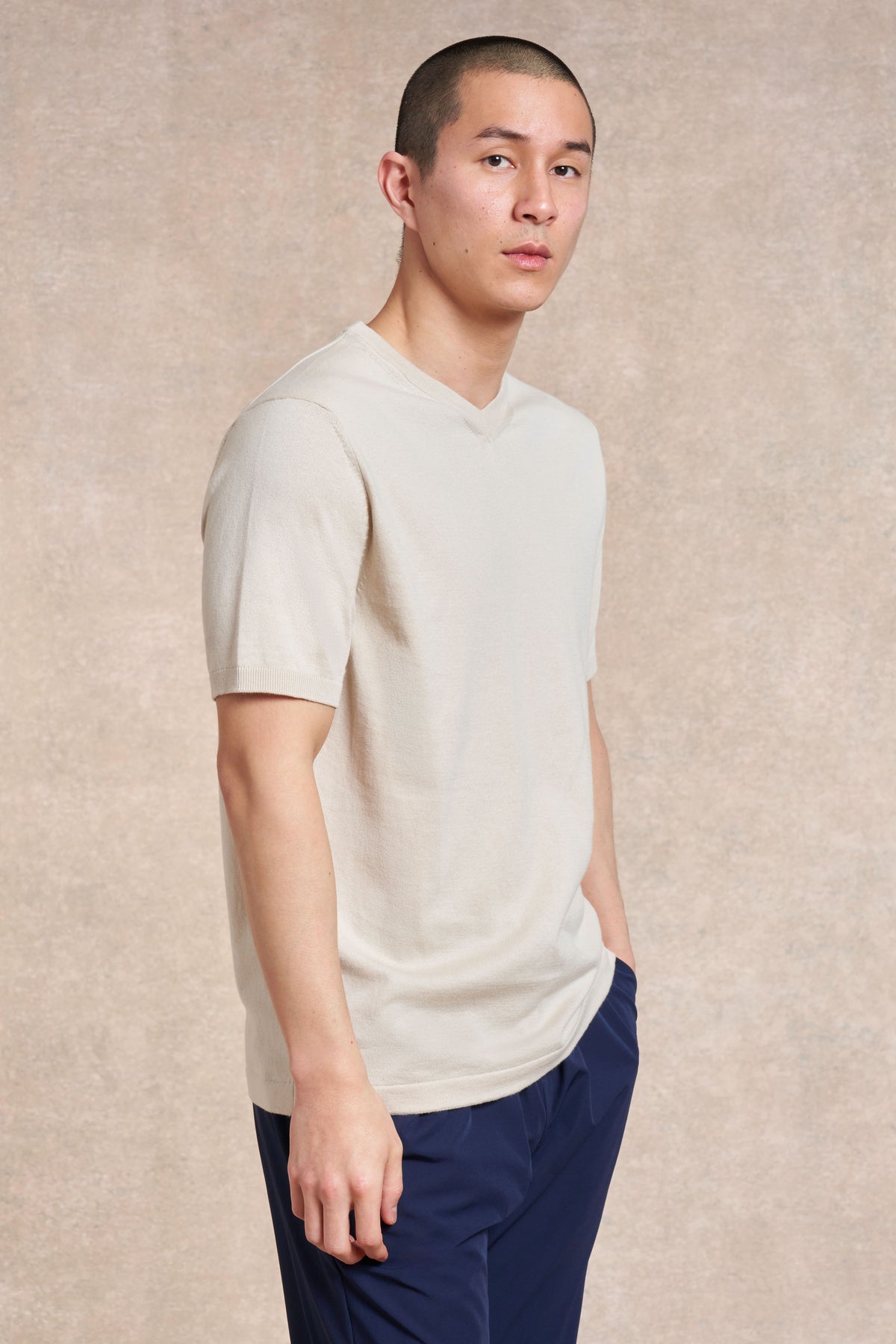 Hallaton V Neck Knitted Cotton T-Shirt