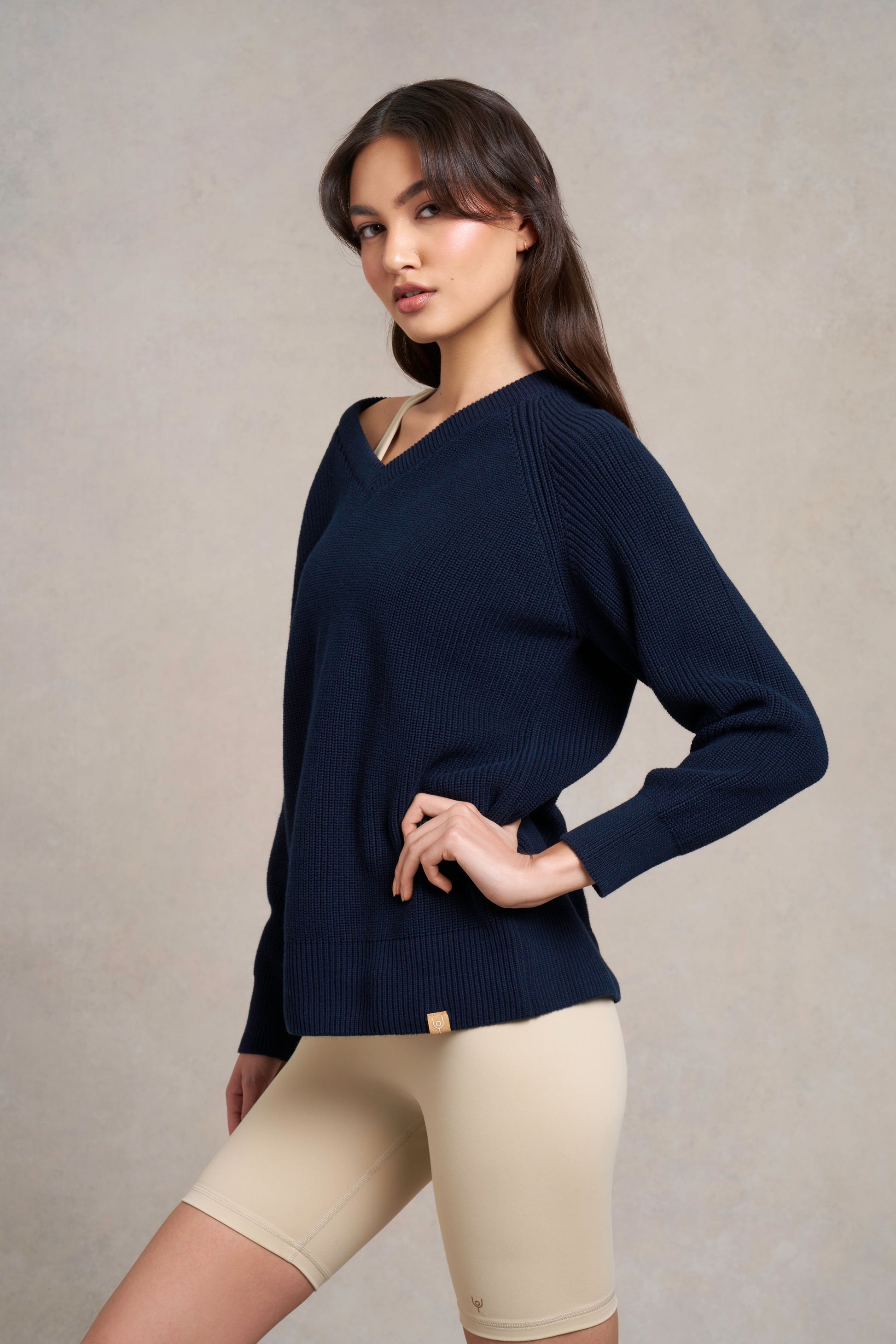 Laughton Knitted V-Neck Jumper | navy