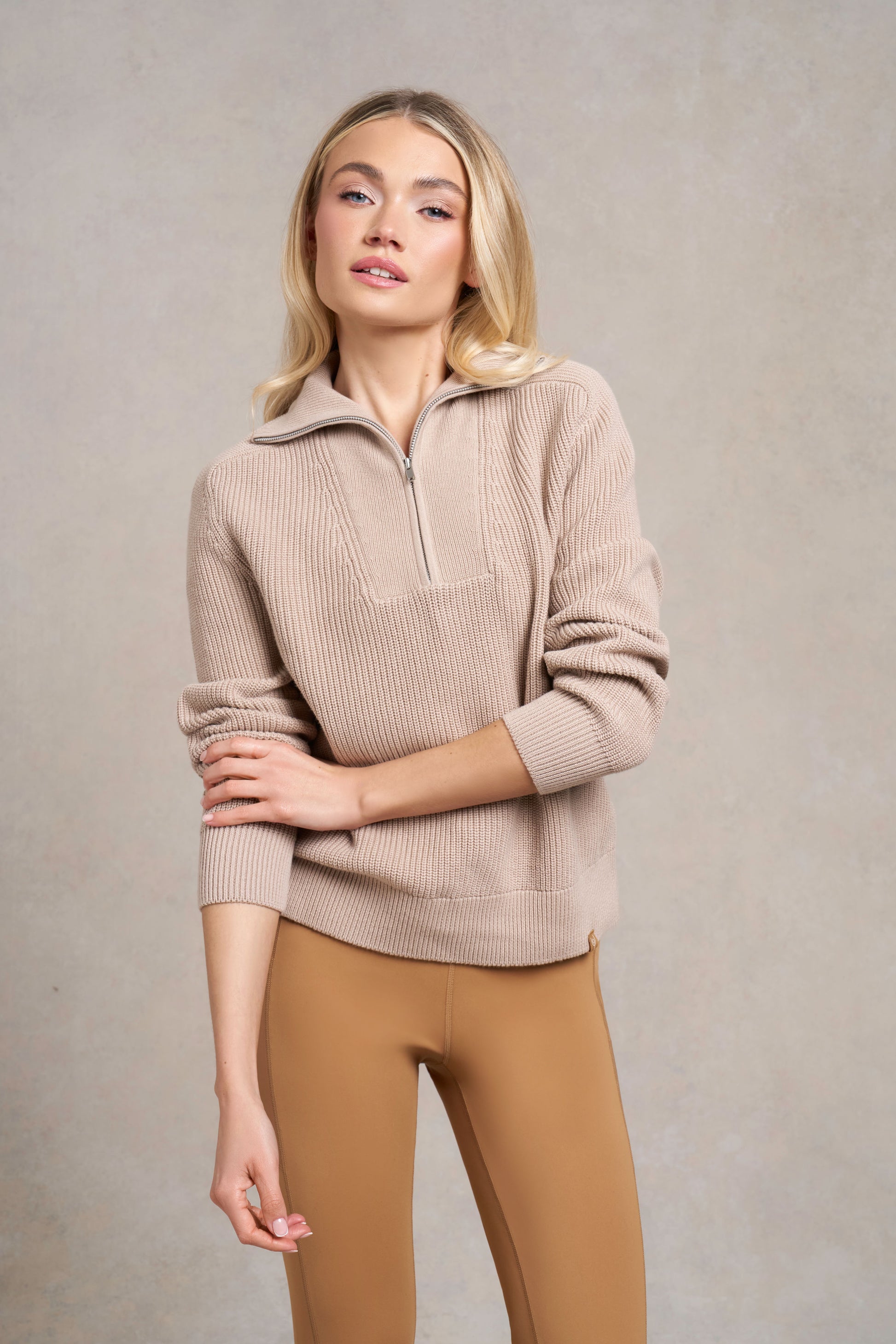 Welland Knitted 1/4 Zip Jumper | Beige