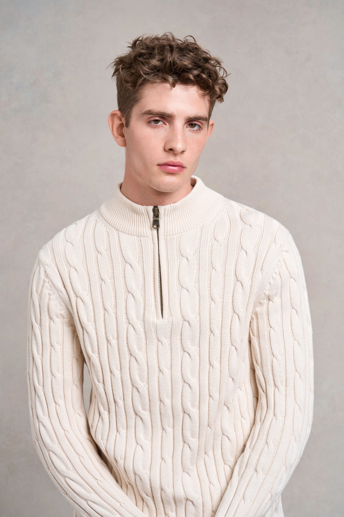 Upton 1 4 Zip Cotton Jumper ecru