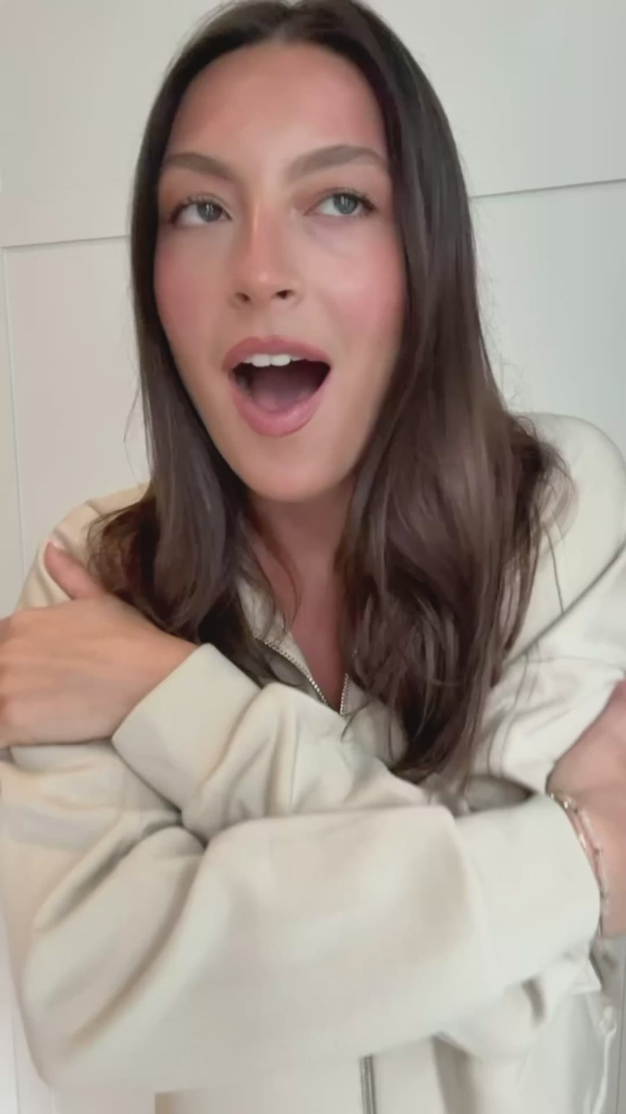 Barley zip-through sweatshirt and joggers worn open over a sports bra, then zipped up